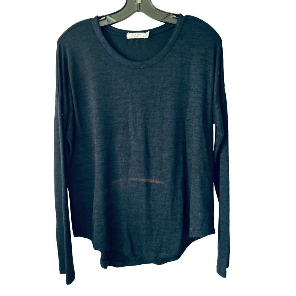 Women's Small Rag & Bone High Low Top Tee Sweater Dark Blue Brown inclusions